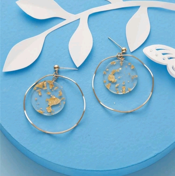NEW Gold Hoop Drop Earrings - Picture 3 of 7